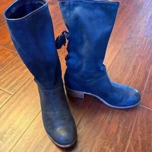 UGG Cary Black Charcoal Suede Leather Back Lace Mid Calf Boots Size 6.5